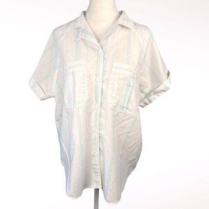 Apricot Bay 90s Striped Button Up Shirt Cotton Blend White Blue Large